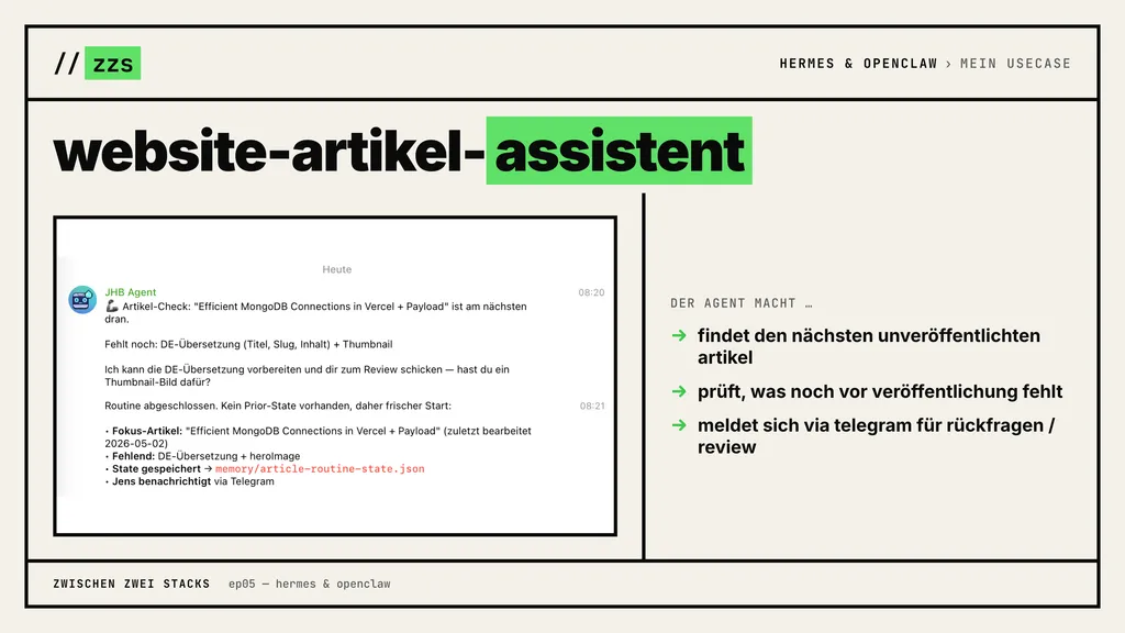 Jens Use-Case: Website-Artikel-Assistent als taeglicher Cron-Job mit Telegram-Benachrichtigung