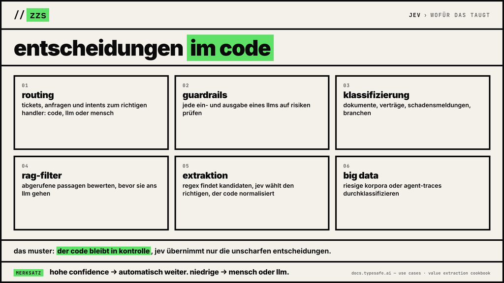 Wofür Jev taugt: Routing, Guardrails, Klassifizierung, RAG-Filter, Extraktion, Big Data