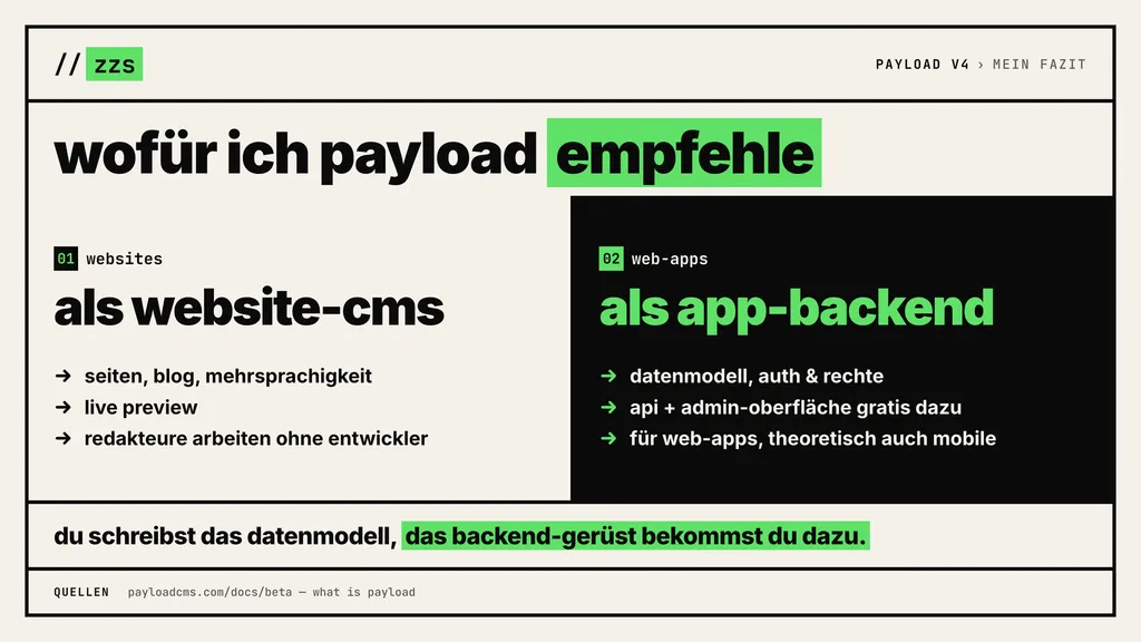 Wofür Jens Payload empfiehlt: als Website-CMS und als App-Backend