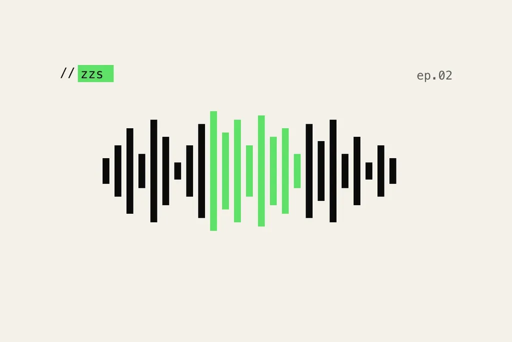 Audio-Waveform-Cover für Folge 2 von Zwischen zwei Stacks im Paper/Ink/Green-Brand-Stil